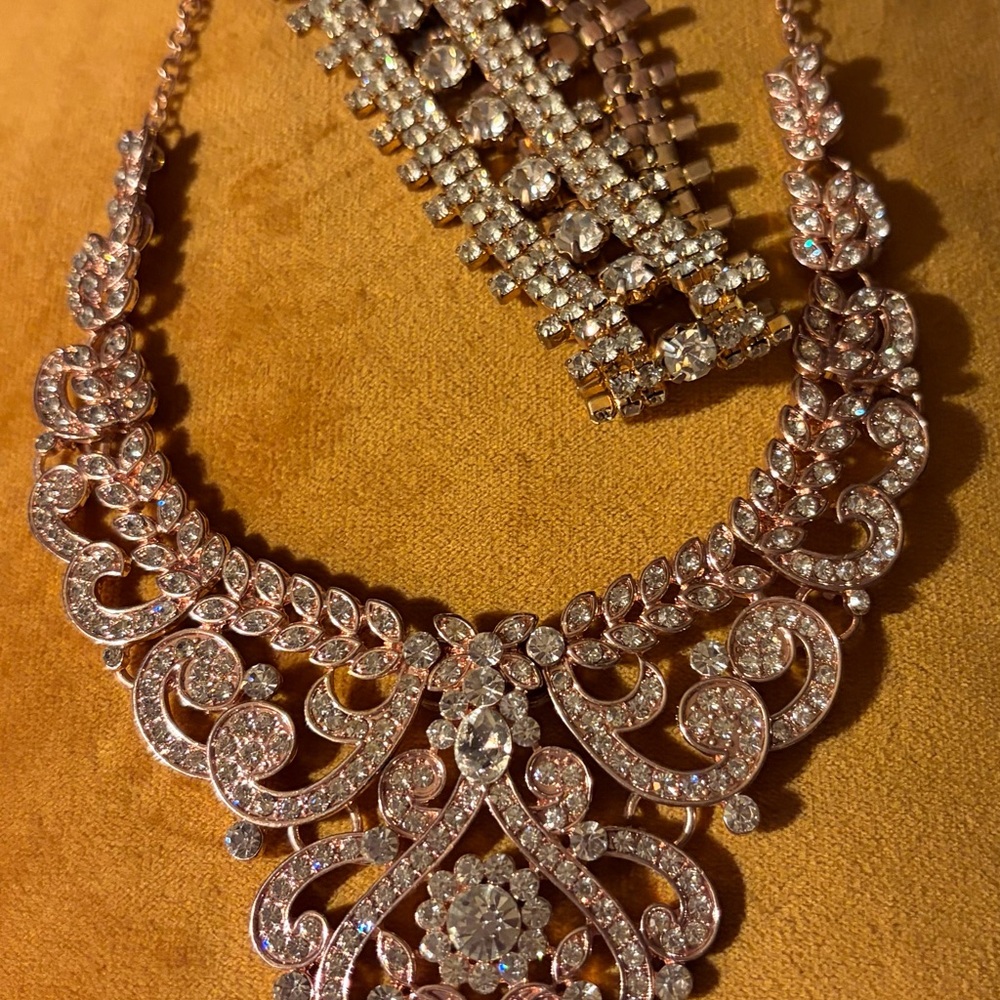 Stunning Elegant Rose Gold Necklace and Bracelet Set, regency wedding